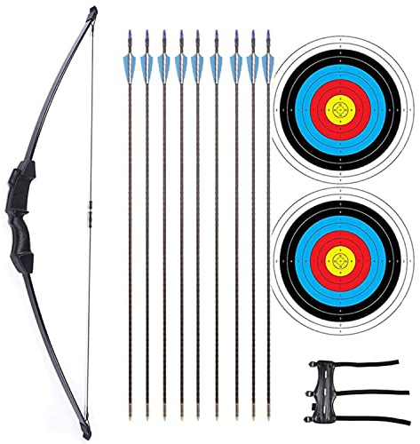 Recurve Bow and Arrow Set of 9 Arrows Archery Bow Set ,Youthbow Set for Beginner Outdoor Hunting Shooting Training with 2 Target Papers , 1 arm Guards