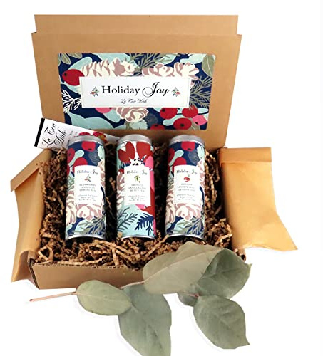 Poinsettia Christmas Tea Gift Basket by La Tea Dah, Gourmet Tea Gift Sets for Tea Lovers, Black and Herbal Tea Variety Pack, Premium Pyramid Sachets