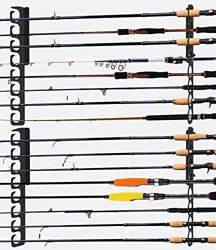 Ahomiwow Decken-Angelrutenhalter, vertikal, horizontal, Rack, Überkopf-Aufbewahrung, Haken, Kleiderbügel, Metall-Organizer, Display, Wandmontage, für bis zu 16 Ruten, Racks für Garage, Keller