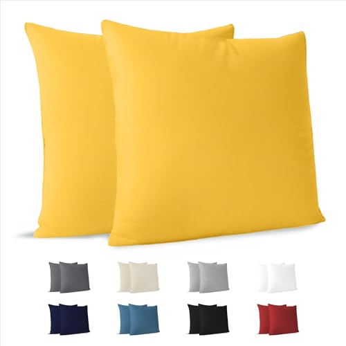 Dreamzie Federe Cuscini Divano 60x60 (Set di 2) - Giallo - Federe 60x60 cm - 100% Jersey di Cotone - Federa da Cuscino - Copri Cuscino per Letto - Fodera Protezione per Cuscino