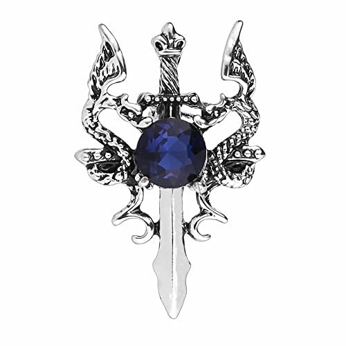 Broche de espada de cristal de doble dragón, pin de moda, insignia vintage para abrigo, falda y accesorios para hombre, adolescente y mujer