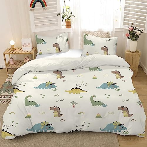 MUSOLEI Dinosaur Duvet Cover Set Kids Boys Girls Cartoon Animal Bedding Set, Ultra Soft Reversible 3 Piece Quilt Covers with 2 Pillowcases, Double Size