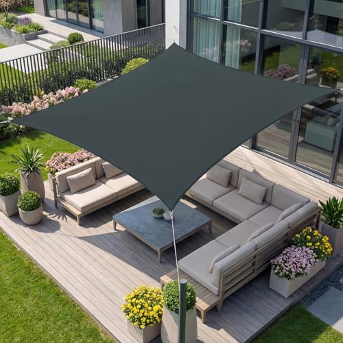 wiipara 3x4m Sonnensegel Rechteckig, Wasserdicht Sonnenschutz Segeltuch Sunsegel, 95% UV Schutz, Regenschutz, Premium Polyester Sonnensegel für Balkon Terrasse Garten (Anthrazit)