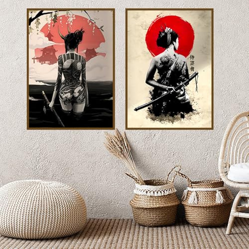 KAIDAARTLH Samurai - Cuadro japonés sobre lienzo, cuadros modernos de Geisha, impresiones sobre lienzo, cuadros modernos para salón, dormitorio, sin marco(B,2x40x60cm)