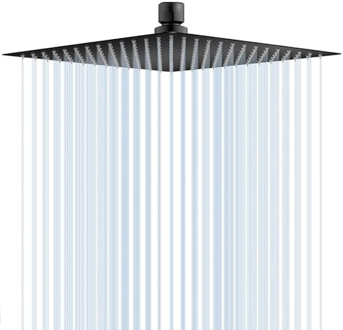 DLLCCM Duschkopf Regendusche 12 Zoll mit Selbstreinigenden Düsen Kopfbrause aus Edelstahl 304 - Quadratischer Duschkopf Regenbrause Regenduschkopf Schwarz (12 Zoll)