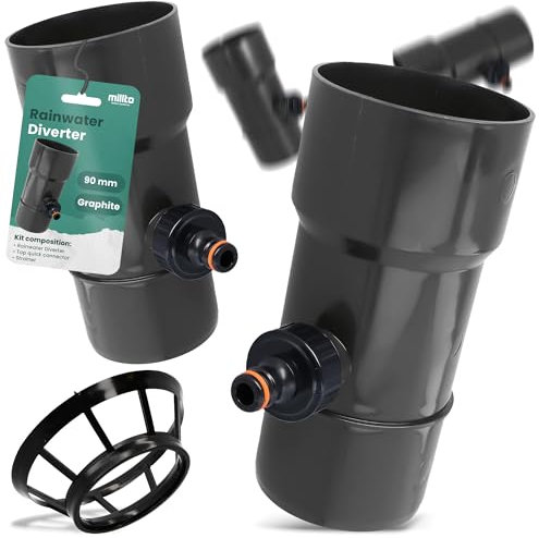 Millto™ Regensammler Dachrinnenablauf für Regentonne DN Ø90 mm 1 AG Graphit | Wasserfänger Wassersammler Regenwasser Fallrohr Regenwassersammler Fallrohrfilter Anschluss für Schnellkupplung