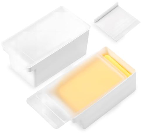 Modixun Lot de 2 beurriers avec couvercle et cutter pour comptoir, récipient à beurre couvert avec poignée et trancheuse facile à découper, plateau de conservation du beurre pour le stockage du