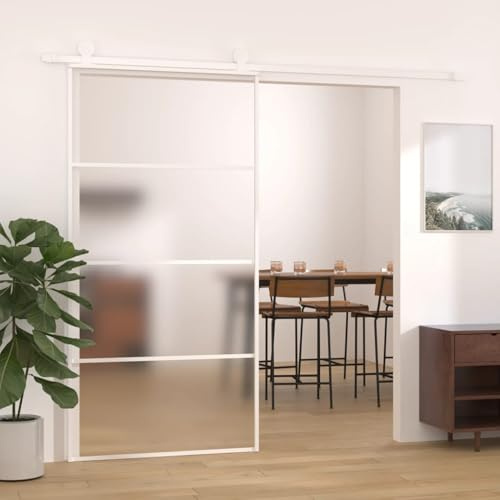 IKAYAA Porta Scorrevole in Vetro Porta Scorrevole Interno Muro in Alluminio e Vetro ESG per Bagno Cucina Studio-Bianco-102.5 x 205 cm-Tipo 2