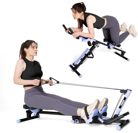 TODO 3 i 1 roddmaskin för hemmet, multifunktionell roddmaskin med 2 intensiteter justerbar, från magtränare rowing machine för muskelbyggande och helkroppsträning, upp till 120 kg, blå