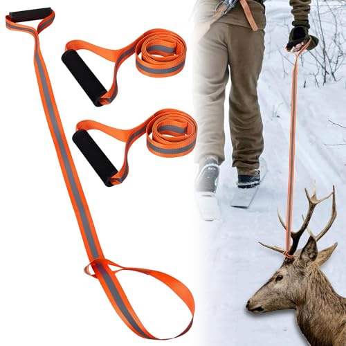 Qaestuan 3 Pièces Corde de Traînée de Cerf, Corde de Remorquage de Cerf, Réfléchissante Corde de Chasse, Sangle de Traînée de Cerf Portable pour Emballage, Bagages, Traînage et Traction Faciles