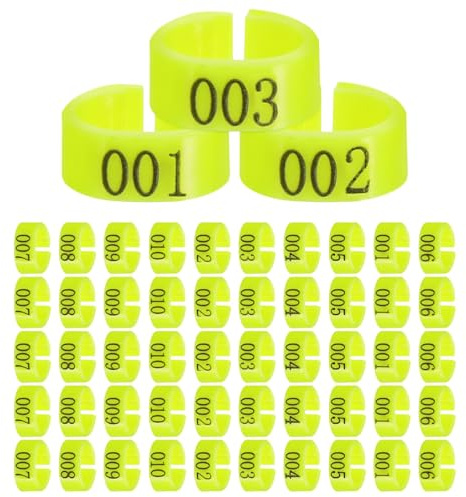Veemoon Bague Identification pour Pattes De Pigeon Et Volailles, Plastique 8 Mm Intérieur, Anneaux Numérotés 001-100 Vert Fluo, Équipement Élevage Oiseaux, Poulets, Cailles Et Pigeons