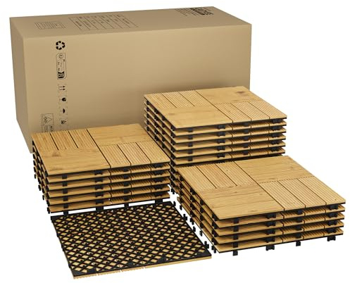 Aptliton High-Quality Acacia Wood Interlinked Deck Tiles – 33 Pack, 11.8 x 11.8, Weather-Resistant, Non-Slip, Waterproof Outdoor & Indoor Patio Flooring