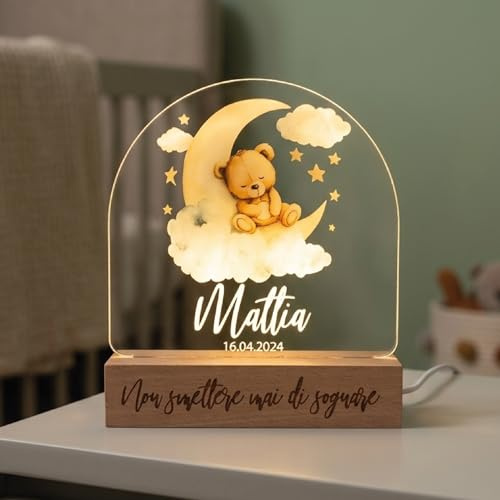 Pixel® Lampada personalizzata con nome luce notturna per bambini bambina neonato con animali Idea regalo nascita bimbo bimba battesimo compleanno Regalo Natale per neonati Personalizzato (Orso)
