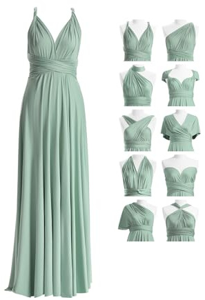 72styles Women's Sage Bridesmaids Dresses, Off Shoulder Wedding Bridesmaid Elastic Evening Gown Formal Prom Dress Multi-Way Dress