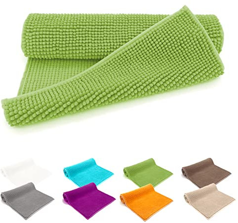heimtexland ® Badvorleger Chenille Super Flauschig Saugstark Badteppich Badematte Ökotex Typ771 Grün 50 x 80 cm