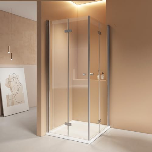 EMKE Duschkabine 75x80 Eckeinstieg Duschabtrennung Duschwand Eckdusche Duschtür Falttür Dusche Komplett Pendeltür 6mm Sicherheitsglas Duschtüren 185cm Höhe