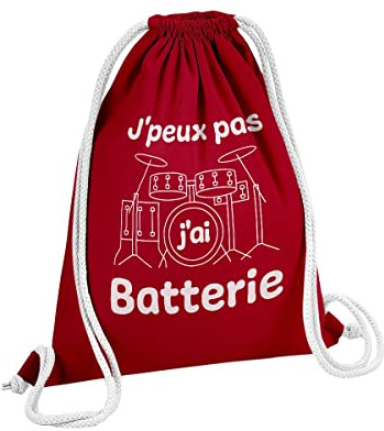 Fabulous Sac de Gym en Coton Rouge J'Peux Pas J'ai Batterie Rock Instrument Musique 12 Litres