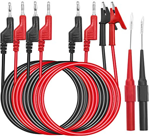6 Stück Multimeter Messleitungen Set mit Krokodilklemmen, 4mm Isolierte Bananenstecker Messleitung, Messleitungen für Strommessgeräte, Prüfsonden für Digital Multimeter Elektrische Prüfung