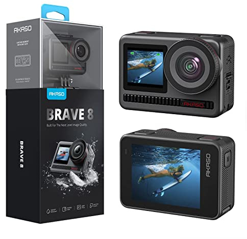 AKASO Brave 8 4K60FPS Action Camera, 48MP Photo Touch Screen Waterproof Super Wide Angle 16x Slo-mo SuperSmooth Stabilization Underwater Camera with Remote Control Helmet Accessories (Brave 8)