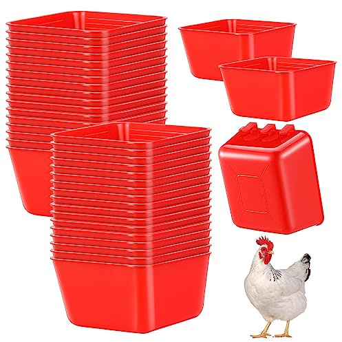 Maxdot 20 Pcs Chicken Water Feeder Cups 16 oz Pigeon Bird Feeder Cups Hanging Cage Chicken Water Cup for Pet Parrot Rooster Parakeet Bunny Gamefowl Poultry Wire Hutch(Red)
