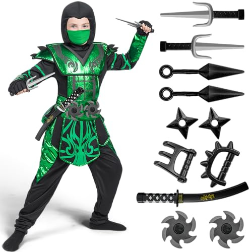 Spooktacular Creations Costume d'Halloween pour garçons – Déguisement de fête à thème Ninja vert (taille L 10 à 12 ans)