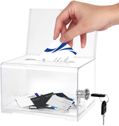 PLLYPE Scatola per Donazioni in Acrilico, Cassetta per le Donazioni in Acrilico, con serratura e chiave, per biglietti da visita, votazioni, concorsi, concorsi (trasparente)