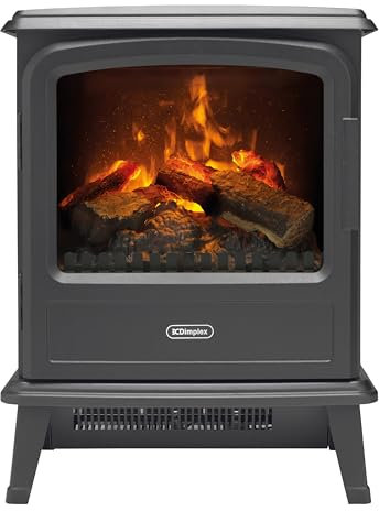 Dimplex Evandale Optimyst Electric Stove, Slate Grey Free Standing Stove with 3D Flame and Smoke Effect, 2kW Adjustable Fan Heater, Thermostat, Log Bed and Remote Control