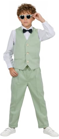 LOLANTA 4-Piece Formal Suit for Boy, Waistcoat Set, Kids Birthday Wedding Party Occasionwear, Green, 140, 8-9 Years