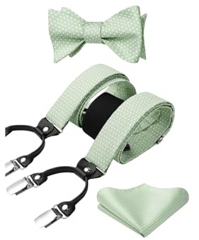 HISDERN Verde Salvia Tirantes Para Hombres Paisley Forma De Y Con 6 Clips Fuertes Longitud Ajustable Tirantes Para Hombres Y Pajarita Con PañUelo De Bolsillo
