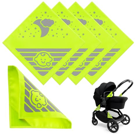 Pram Reflectors, 4 Pcs Reflective Pram Reflectors, Pushchair Reflectors with Velcro Fastening, Reflective Safety Accessory for Stroller, Bicycle, Bike Trailer, School Bag, Backpack and More