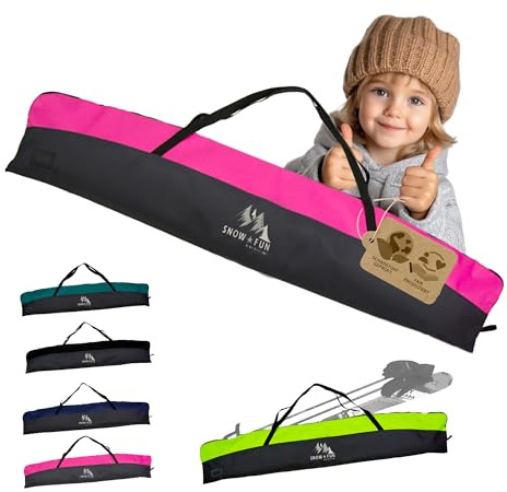 BambiniWelt by Rafael K. Borsa da sci per bambini, borsa da sci per bastoni da sci, guanti da sci, borsa da sci per bambini (nero/rosa, 125 cm)