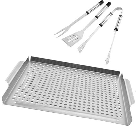 RATSTONE Piastra Acciaio Inox Per Barbecue, 36x30cm, Spessore 1,5 mm, Adatta Per Bbq All'Aperto, Teppanyaki, Con Set Di Spatole Per Teglia