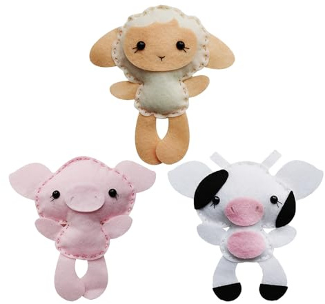 MOVEBO DIY Felt Farm Animal Sewing Kit for Kids - Easy Craft Project with Doll Sewing Kit (Farm White)