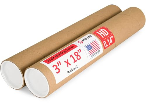3 x 18 Heavy Duty Made in USA Kraft Paper Mailing Tube, 2 Tubes, 4 Caps