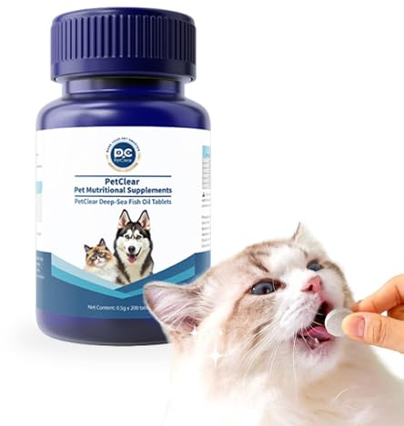 PCpetclear Omega-3 Nahrungsergänzungen Fischöl Tabletten für Hunde & Katzen gegen Juckreiz, für gesunde Haut & glänzendes Fell mit Biotin & DHAgold, 200 Tabletten, hochdosiert