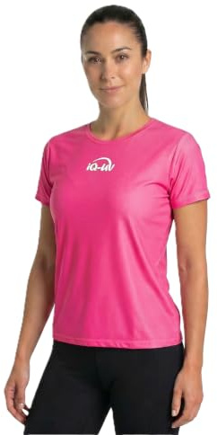 iQ-UV - Maglietta da donna a manica corta – Rash Guard da bagno per donne in materiale riciclato – Costume da bagno con protezione UV per il nuoto o lo sport – Funzionale maglietta da surf, Bagliore