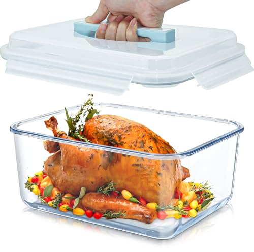 6 L Large Glass Storage Containers with Lids, 26 cup Big Marinade Food Containers, XL Extra Large Freezer Safe Storage Container Airtight for Rotisserie Chicken Meal Prep Turkey Watermelon Potluck