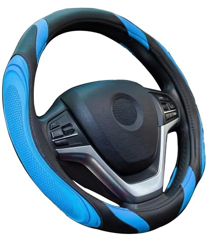 Xibao Coprivolante Auto,Antiscivolo Traspirante Volante Cover in Pelle Microfibra,Copertura del Volante Traspirante,Adatto per Ruote di Sterzo con un Diametro Esterno da 37 a 38 cm (Nero&Blu)