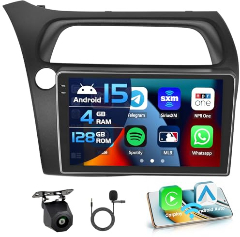 Inefala 4+128G bilradio för Honda Civic VIII 2006-2011 Android 15 med 9'' In-Cell-skärm Stöd för Wireless Carplay och Android Auto Mirror Link Radio FM/RDS GPS WIFI BT SWC