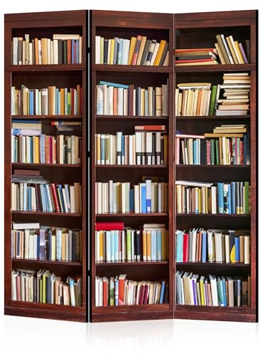LUMASOUL Paravento Monofacciale in Stile Libreria - Separe Divisorio Interno 3 Pannelli - Divisorio per Ambienti - Divisori per Interni Motivo Bibliotecario - 135x172cm