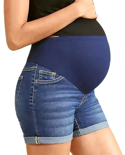 Générique Pantalon Grossesse Femme Short en Jean de Grossesse Extensible Confortable et décontracté Effet usé Tissu Fin