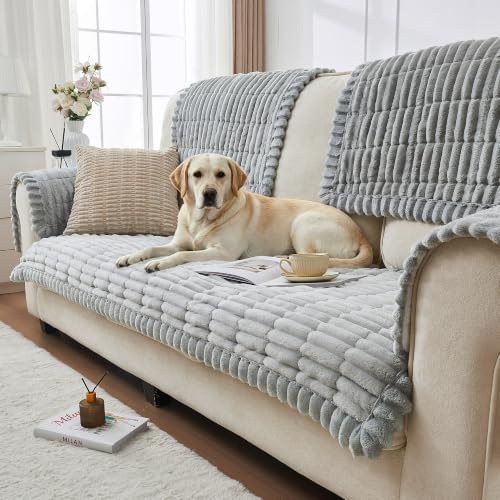 beeweed Thick Non-slip Sofa Cover for 2 3 4 Seater (Light Grey, 70x150cm) | Soft Corduroy Couch Covers for Dogs, Washable Universal Sofa Slipcovers, Pet Protector for Living Room & Leather Sofa