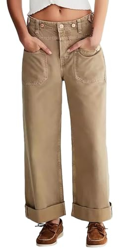 Generisch Pantalones vaqueros cortos para mujer, pantalones vaqueros para mujer, pantalones vaqueros acampanados de pierna ancha, Y2k para mujer, gruesos y elásticos, pantalones tradicionales