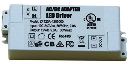 12V LED Driver 5A 60W LED Transformer, Low Voltage Led Driver Adapter,240V AC to 12V DC Constant Voltage Driver for led Strip, Display, Cabinet Lights, Bulbs and Ring Doorbell (60W)