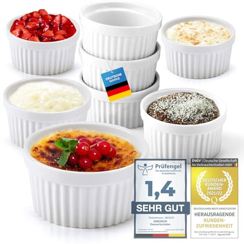 Dimono® 8er Set Dessert-Schalen Creme Brulee Souflee-Förmchen, Auflaufform-Schälchen mit 170 ml für Desserts, Muffins, Pasteten (Weiß)