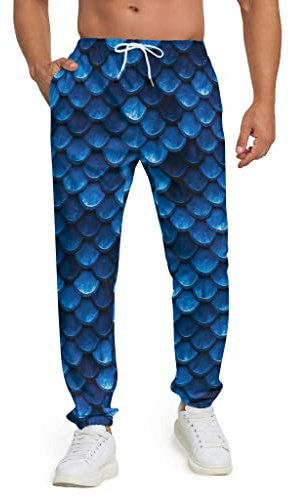 Fish Scales Pants Mens King Costume Sea Sweatpants Jogger Pants Sportswear Halloween Costumes Performance Outfits Royal Blue