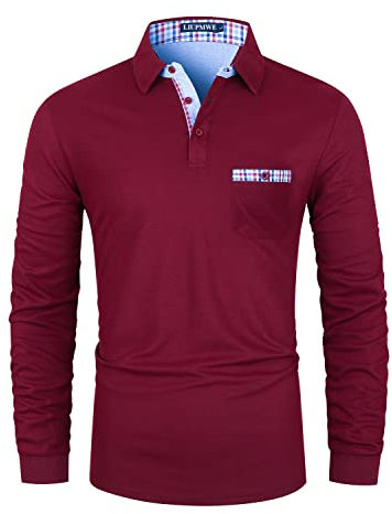 LIUPMWE Mens Polo Shirt Long Sleeve Contrast Color Denim Collar Patchwork Cotton Tee Tops,XL,Grey-37