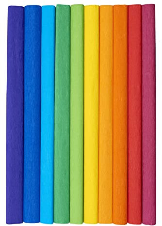 Krepppapier 50x200 cm Crepepapier für Handwerke, Kräuselpapier zur Dekoration, Schulpapier, Rollenpapier Elastizität, nicht abfärbende Farben, Mix Regenbogenfarben 10er Pack