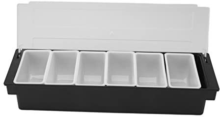 Buachois Servidor de condimentos, Dispensador de condimentos transparente de plástico Caddy, Barra de diseño desmontable con tapa Bandeja de contenedor de carrito de frutas con tapa(6 Compartments)