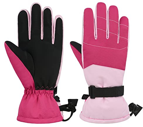 Durio Skihandschuhe Kinder wasserdichte Skihandschuhe Warme Handschuhe Geeignet für Kinder von 6-14 Jahren Rosa L (10-14 Jahre)